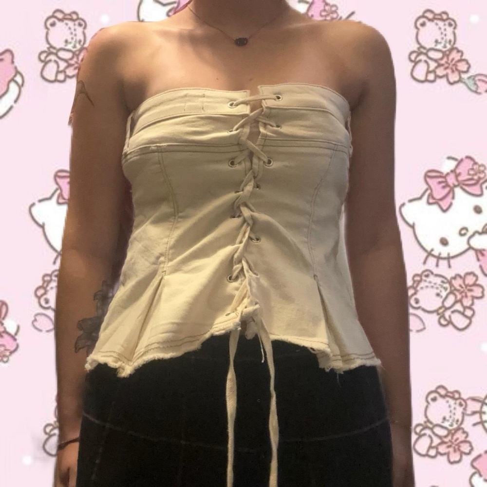 Cream and White Denim Corset Top